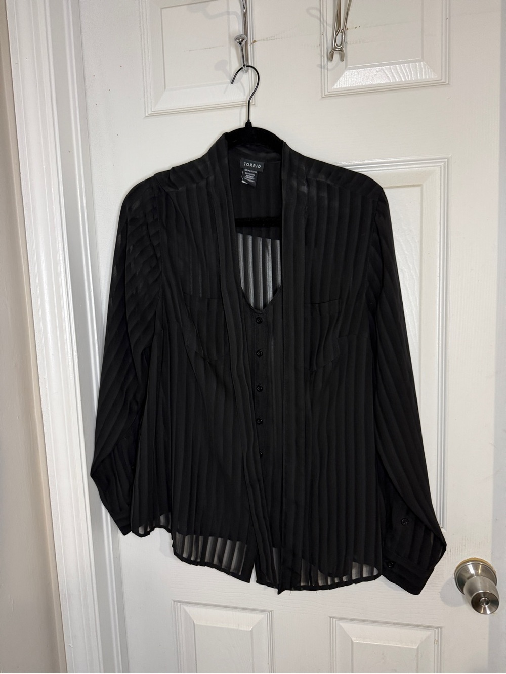 torrid Black Sheer Vertical-Striped Button Blouse
